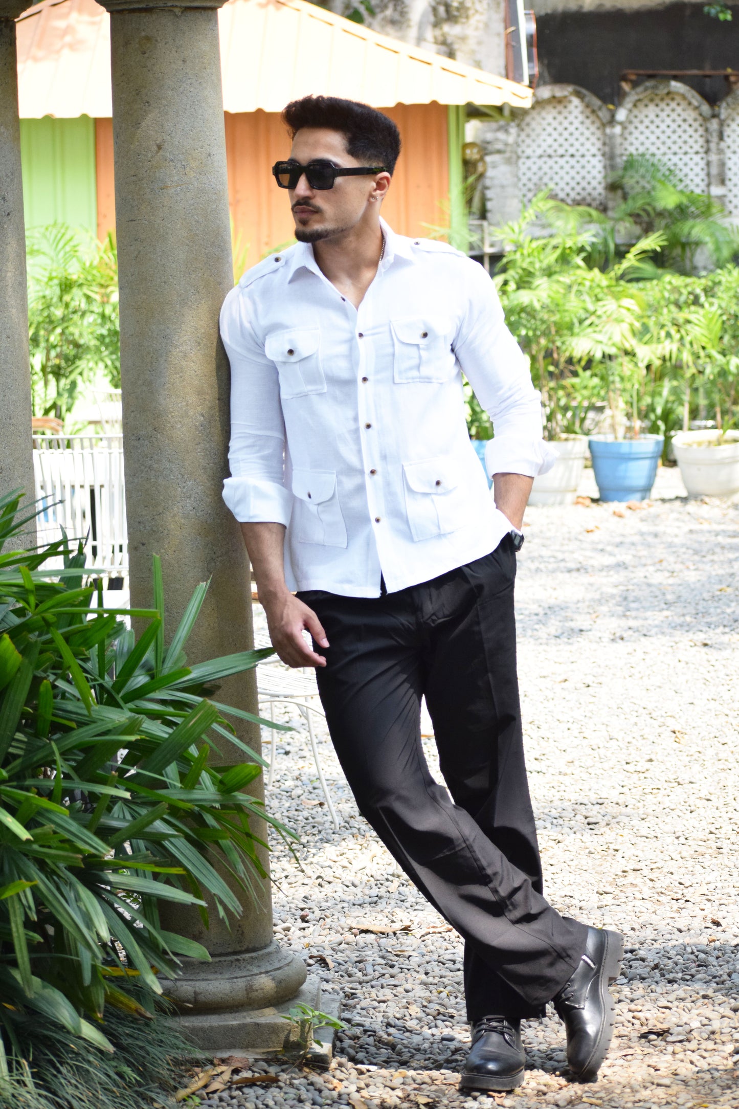 Cotton Linen White Hunting Shirt