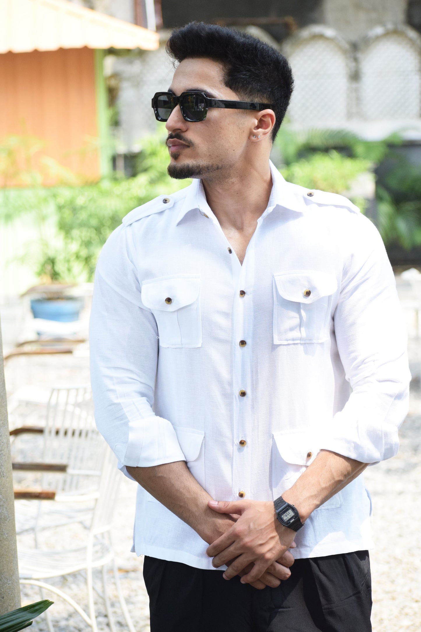 Cotton Linen White Hunting Shirt