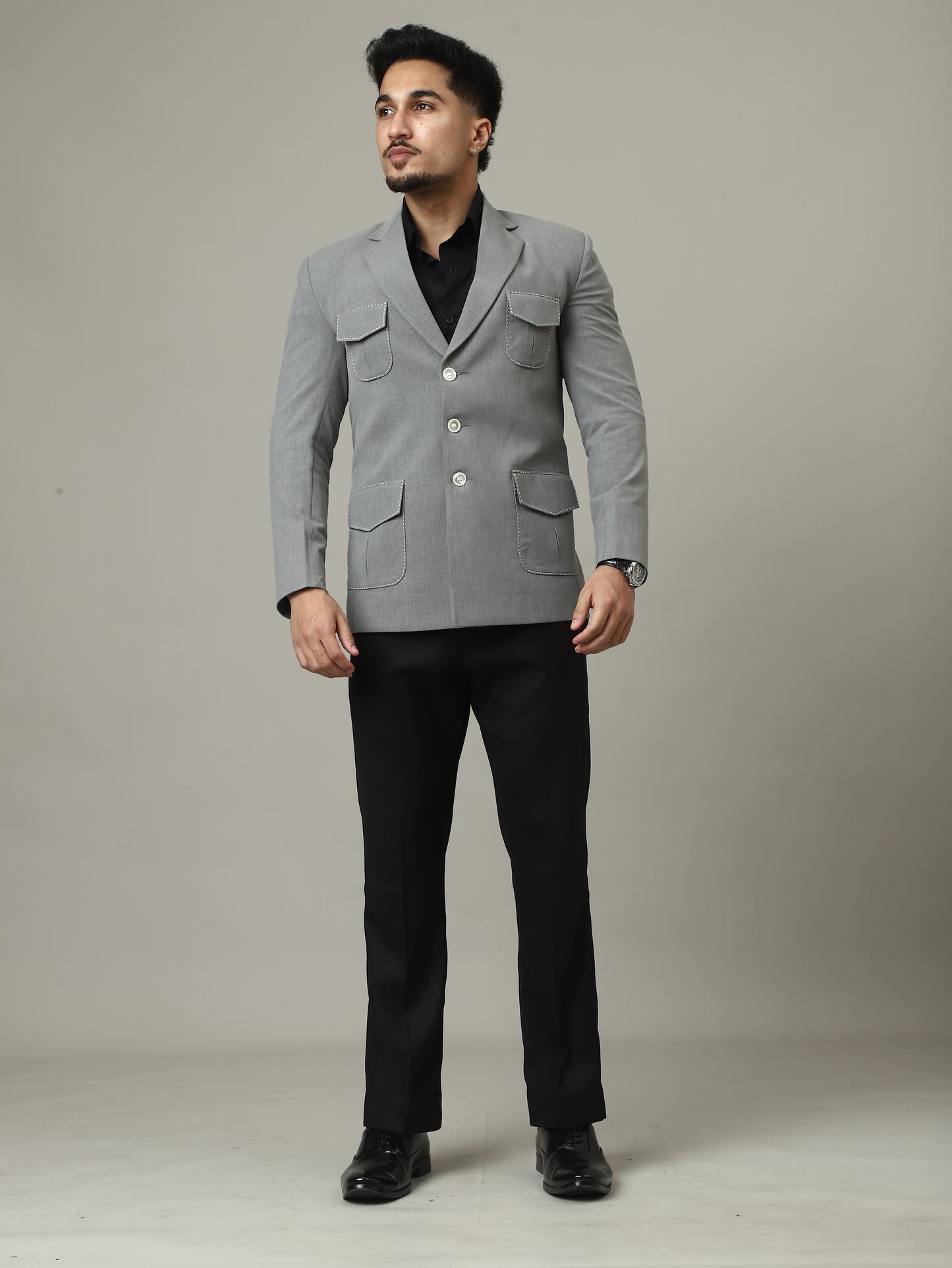 Soft Grey Premium Hunting Blazer with Contrast Pockets