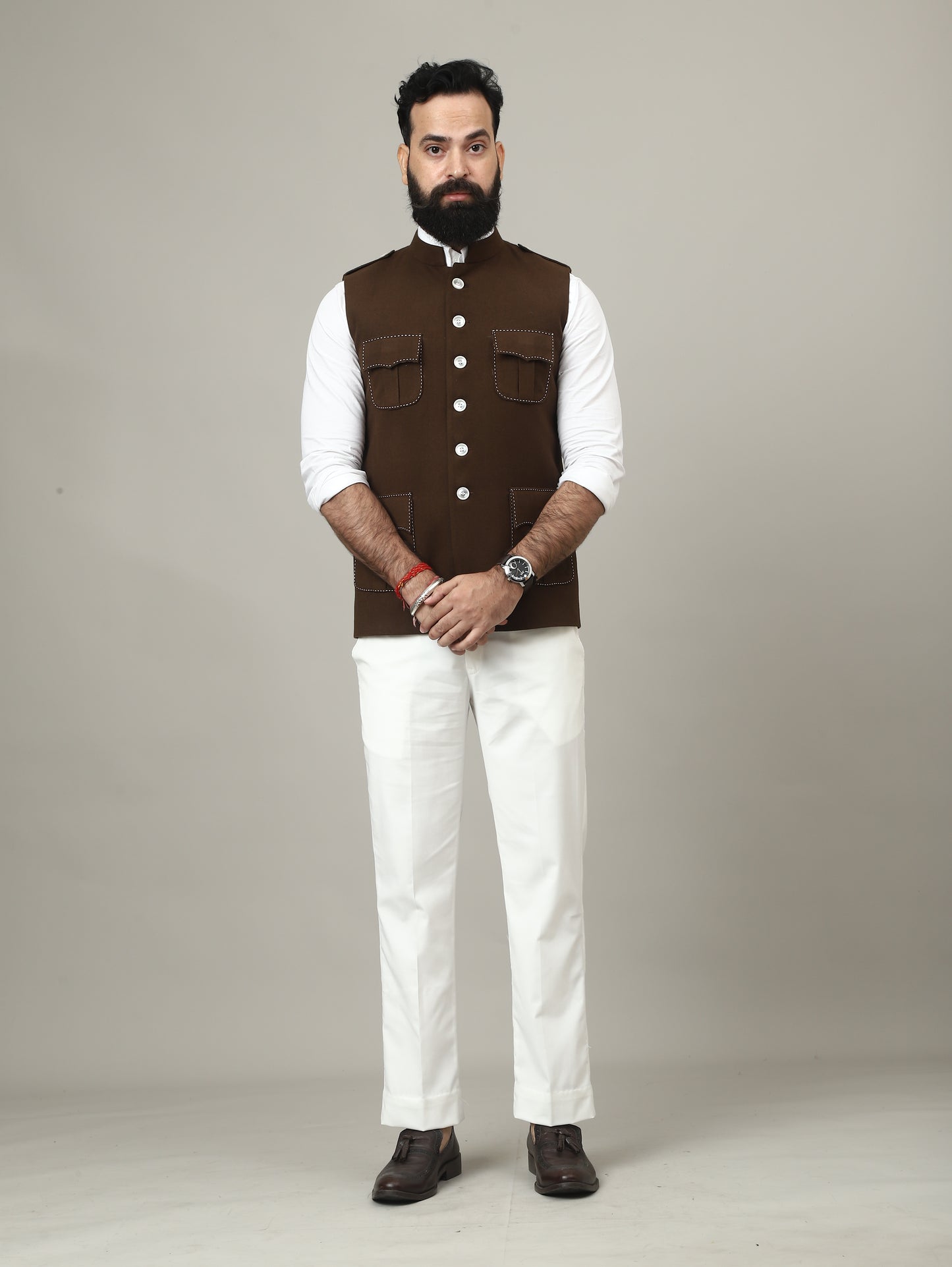 Coffee Brown Royale Semi-Hunting Waistcoat