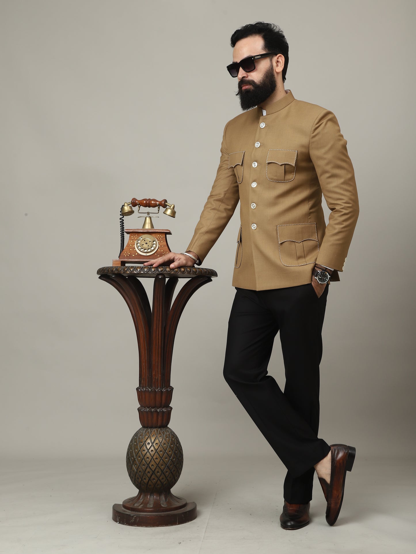 Sandstone Camel Royal Bandhgala with Signature Pocket Detailing