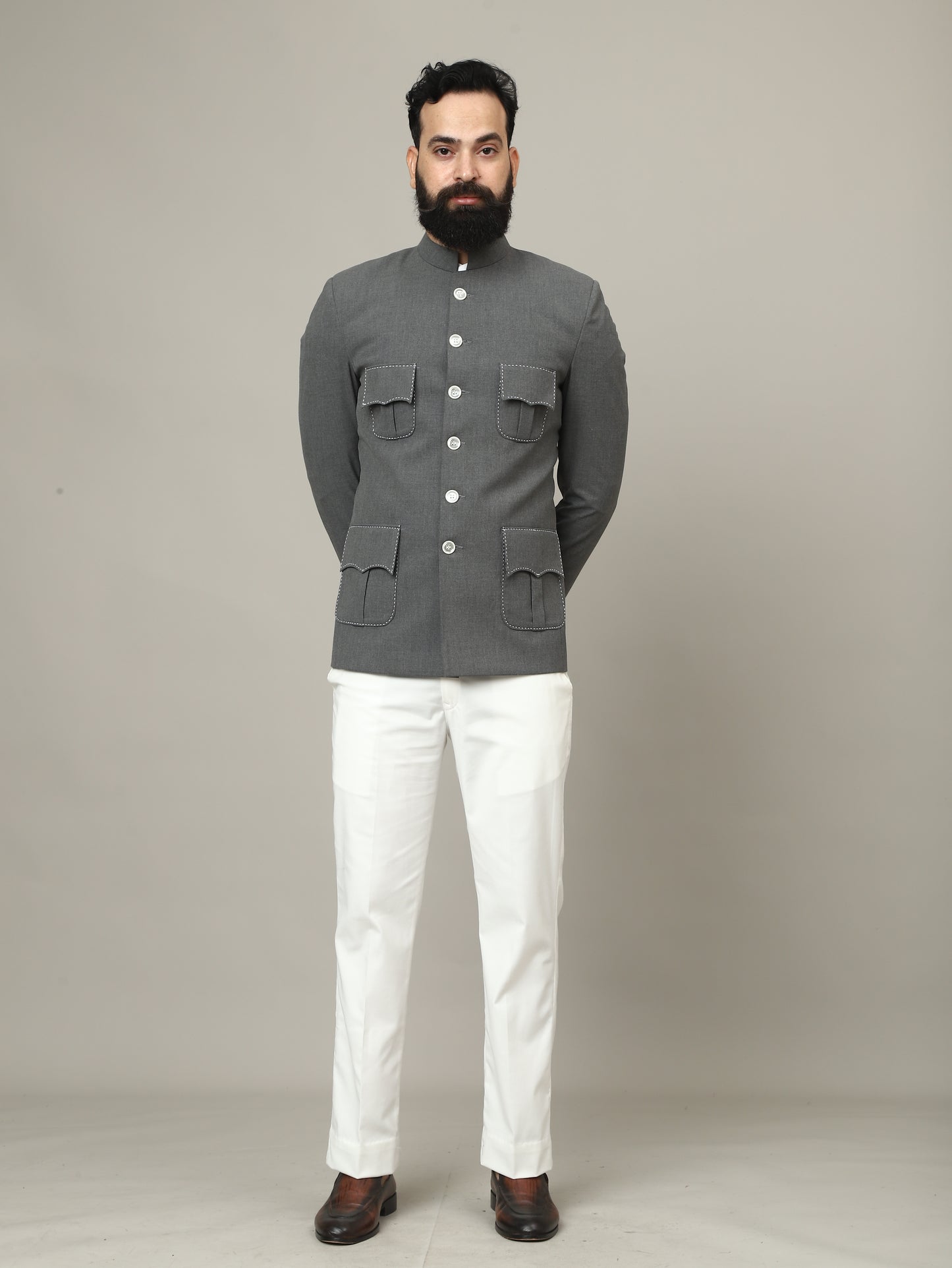 The Maharaja Charcoal Grey Bandhgala with Signature Pocket Detailing