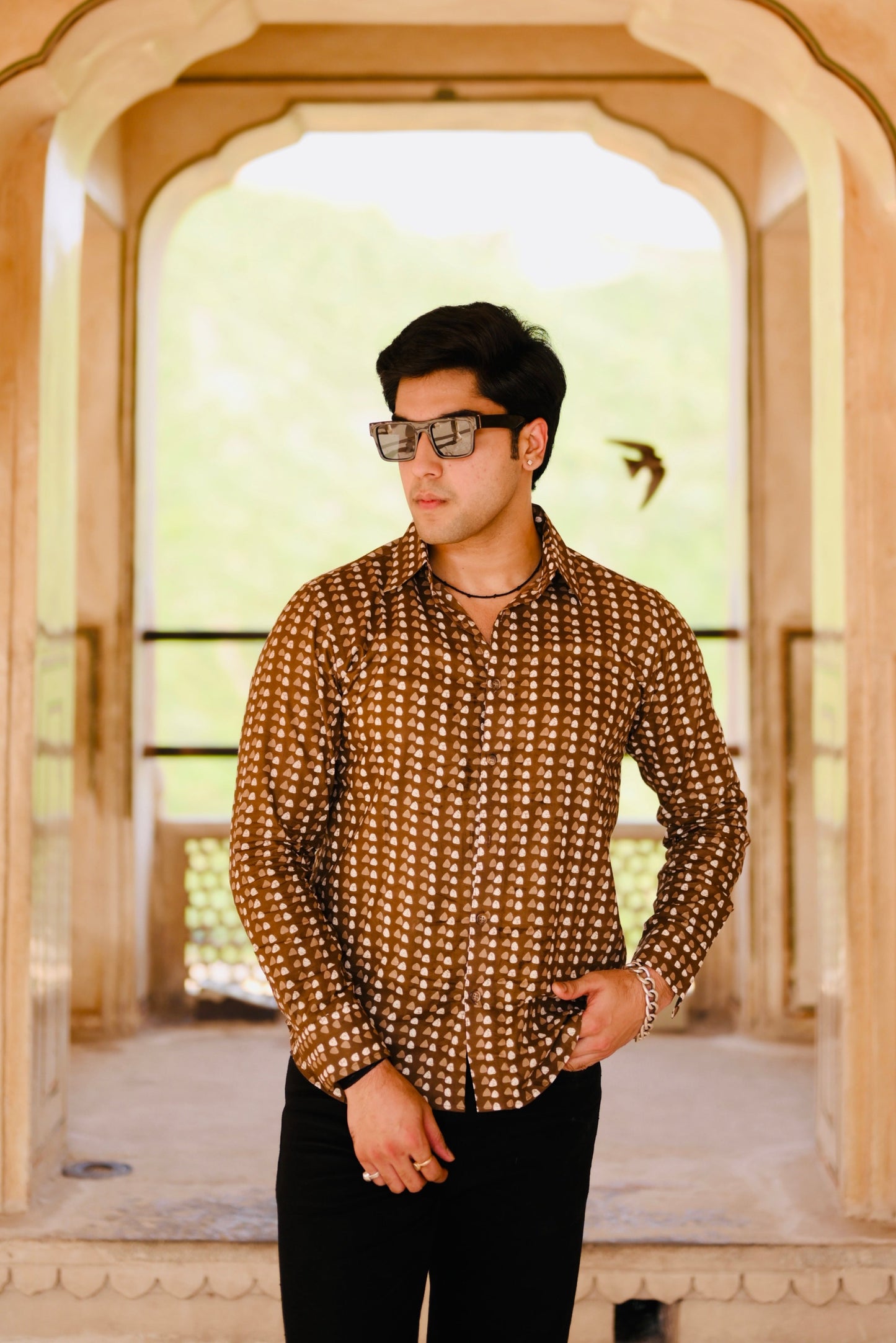 Walnut Brown Sanganeri Print Shirt