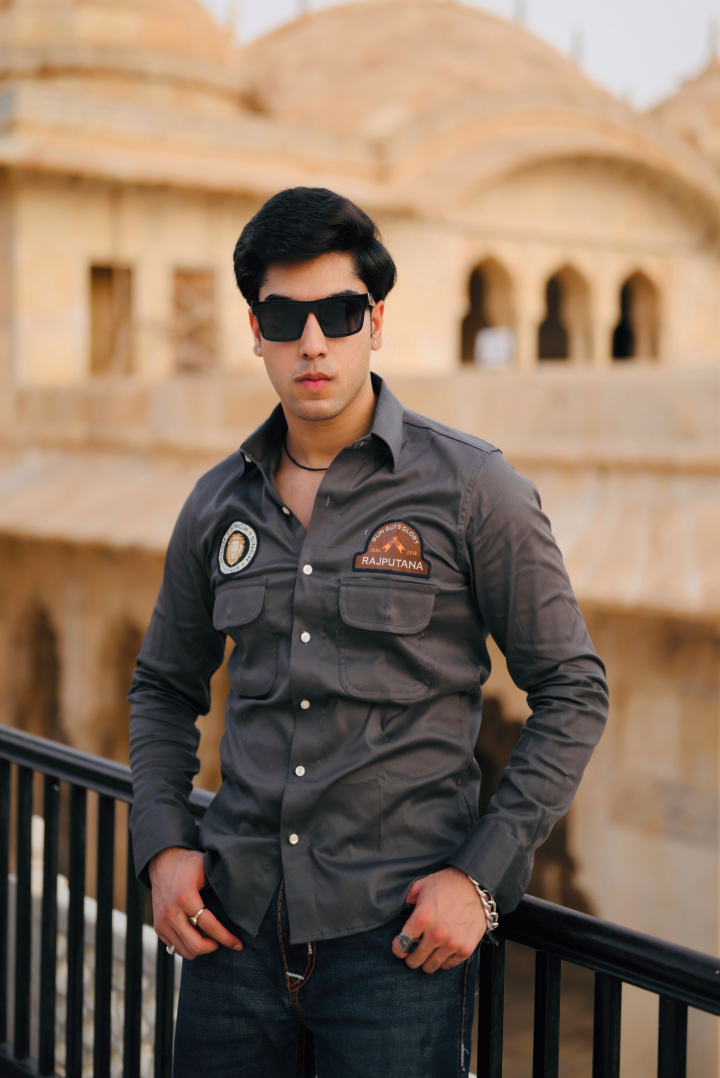 Charcoal Grey Royal Look Premium Rajputana Shirt