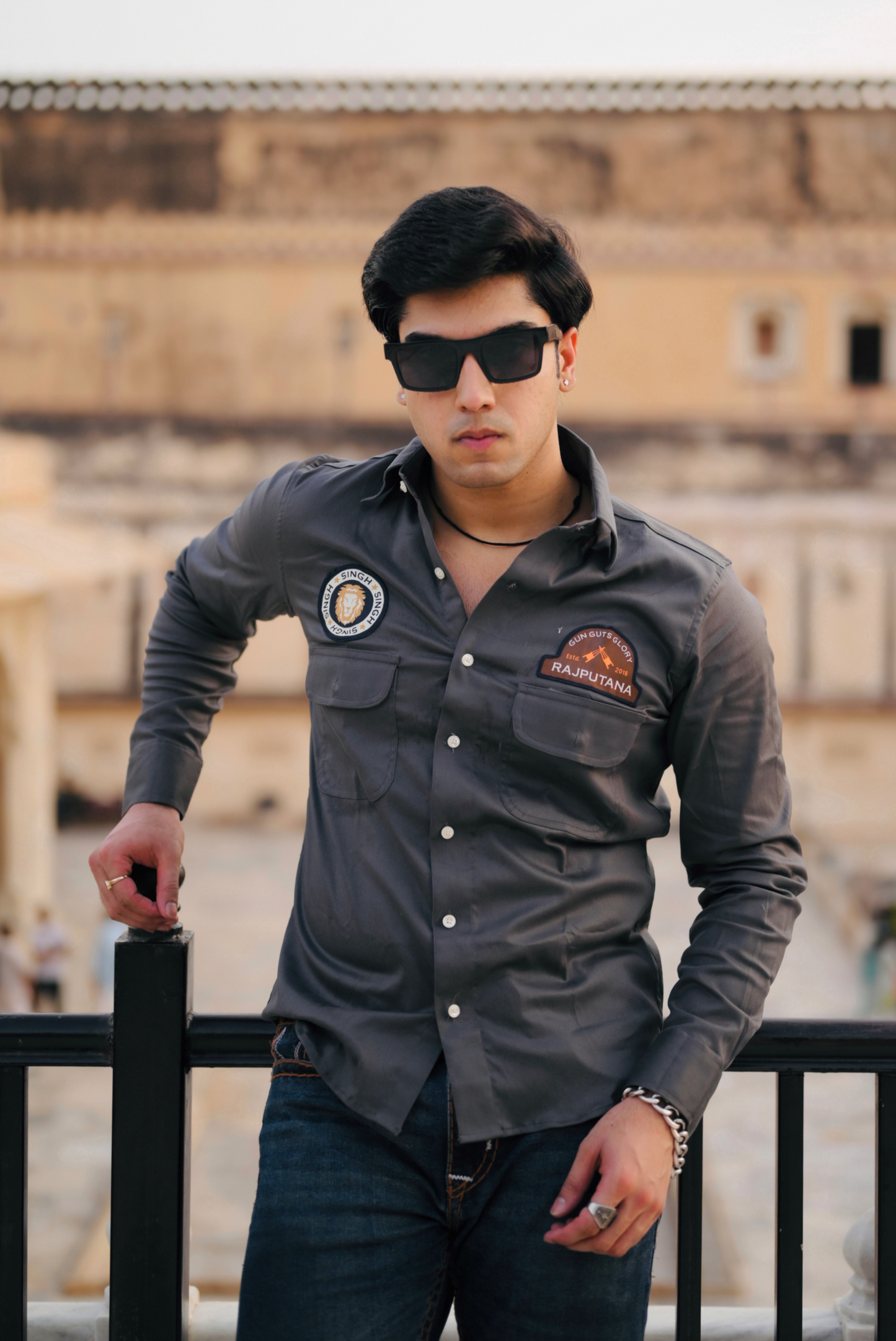 Charcoal Grey Royal Look Premium Rajputana Shirt