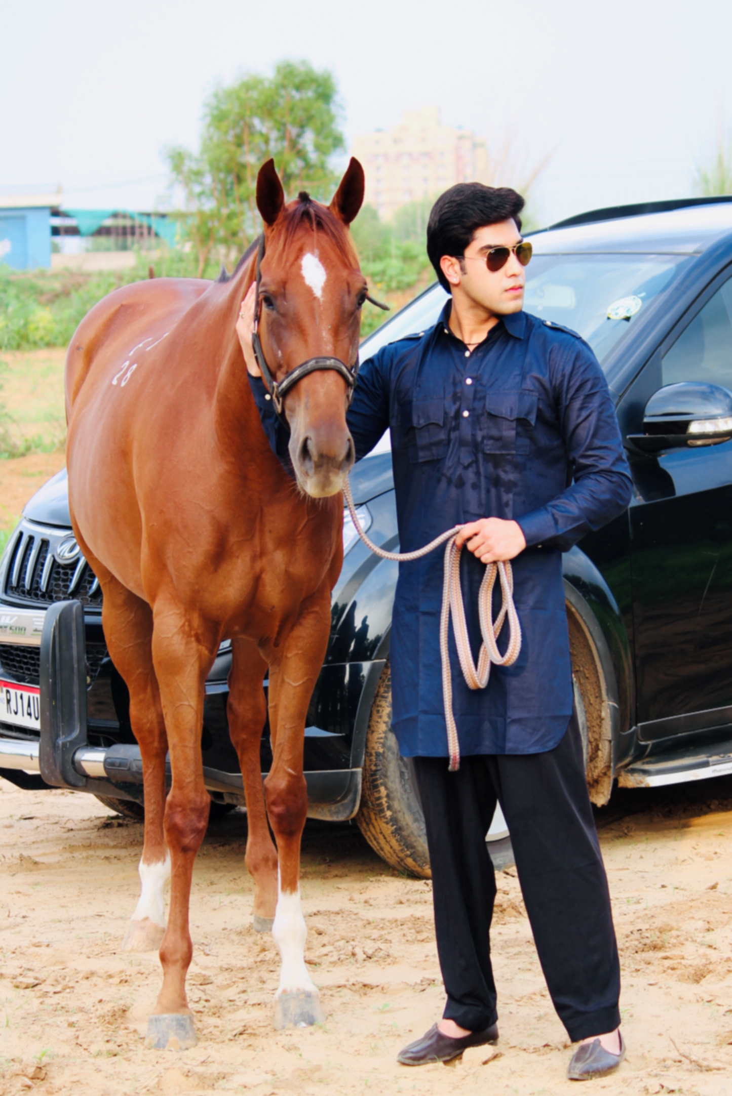 Rajputana Hunting styled Navy Blue Kurta with Black Pathani Salwar |Perfect for Festive wear, Functional wear, Casual wear| Pooja, Raksha Bandhan, Diwali|