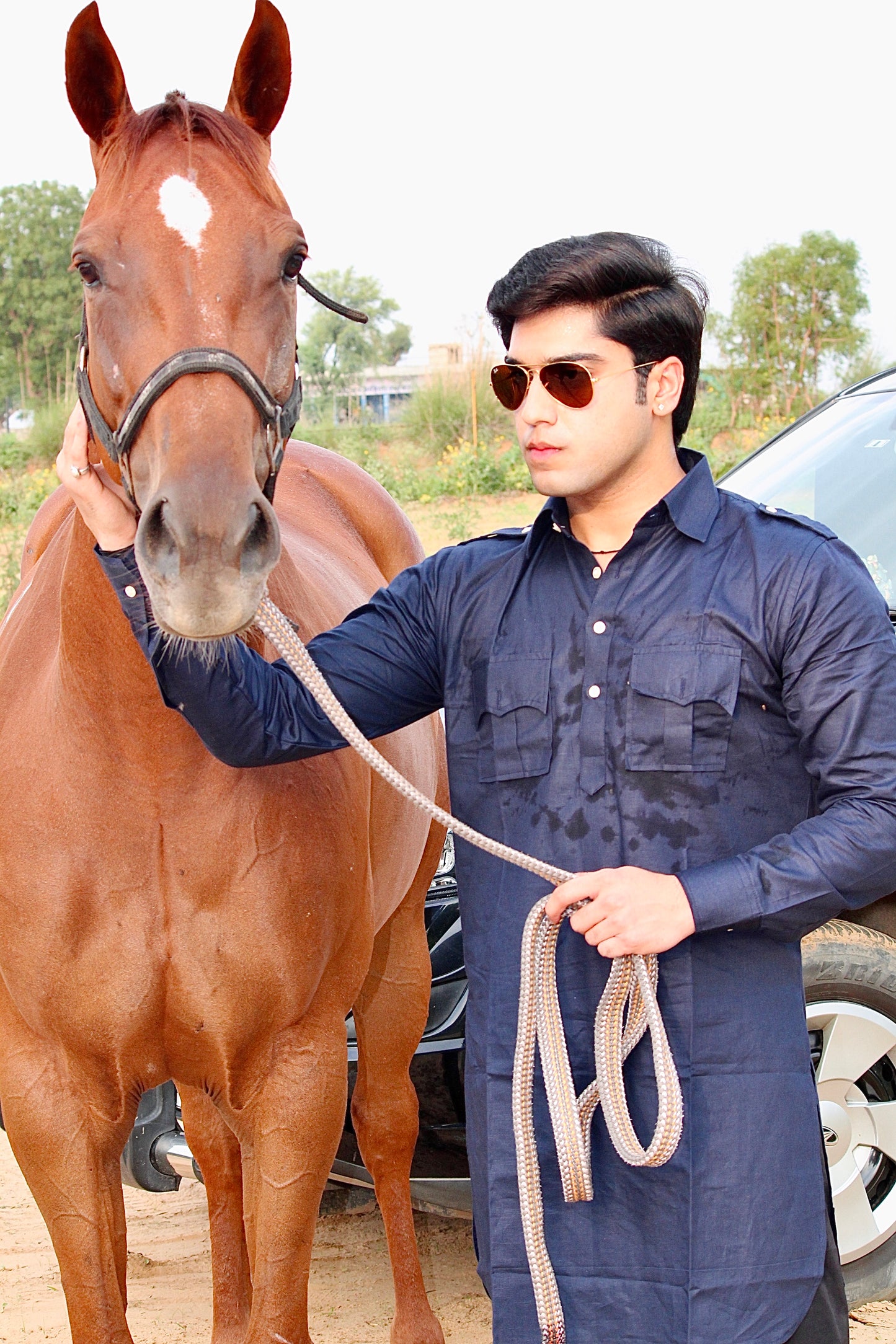 Rajputana Hunting styled Navy Blue Kurta with Black Pathani Salwar |Perfect for Festive wear, Functional wear, Casual wear| Pooja, Raksha Bandhan, Diwali|