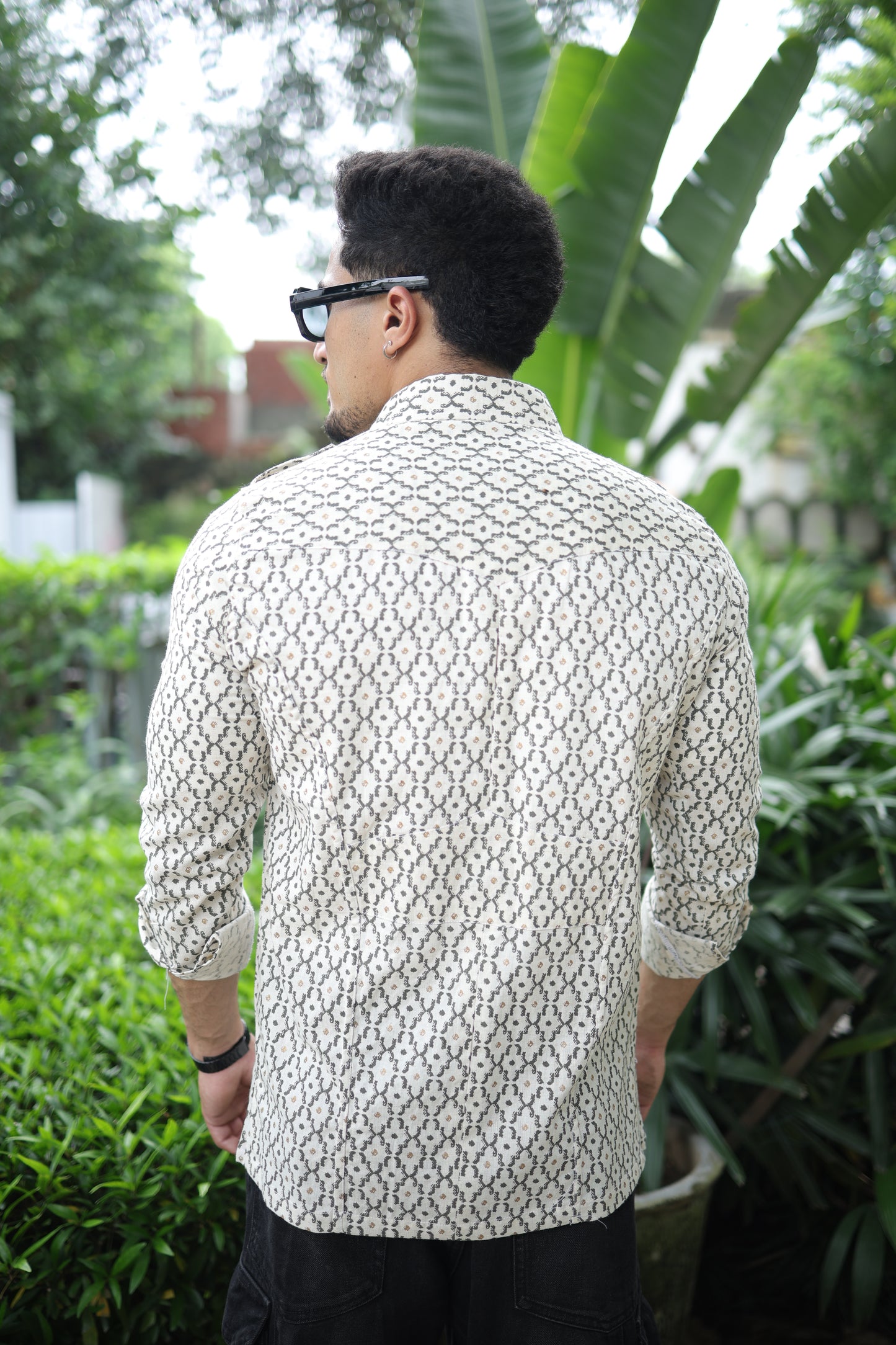 Off White Printed Hunting Style Shirt