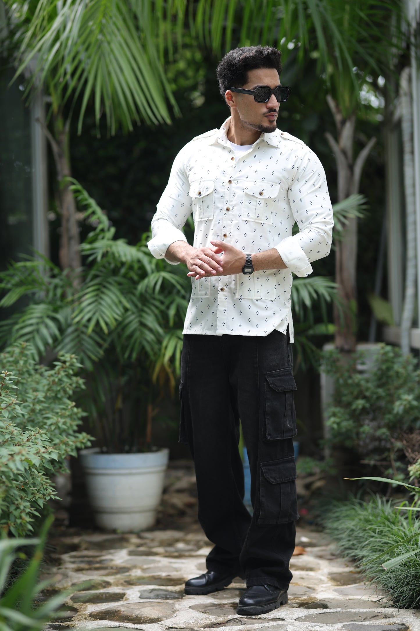 The Ivory Trail Hunting Shirt with Navy Motifs