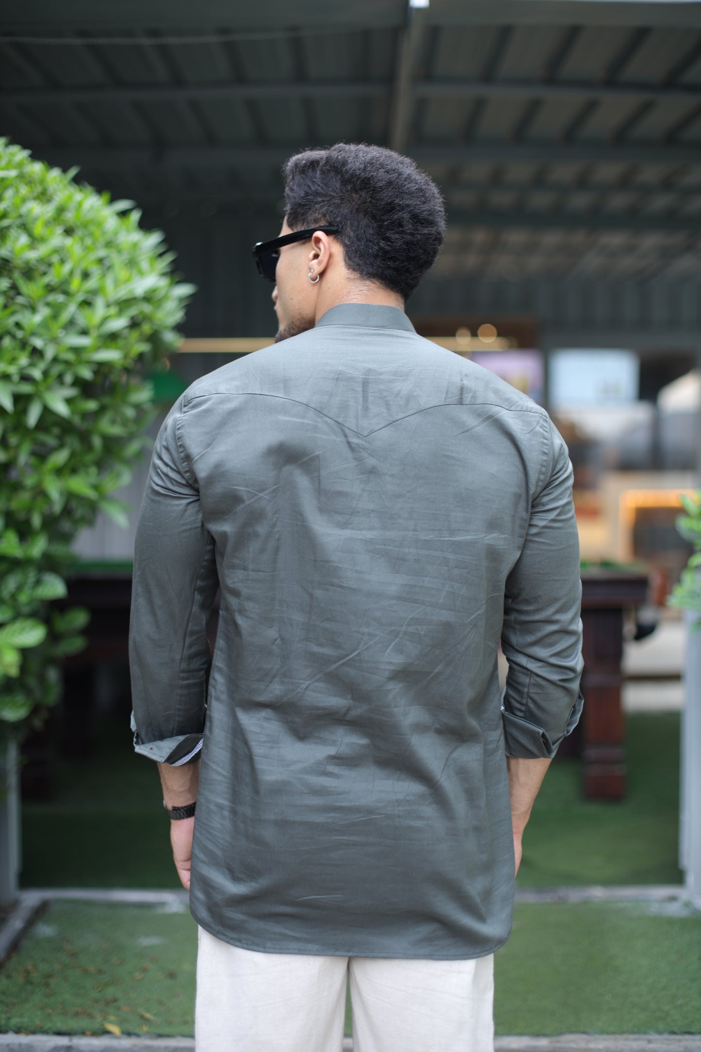 Olive Green Mandarin Collar Short Kurta