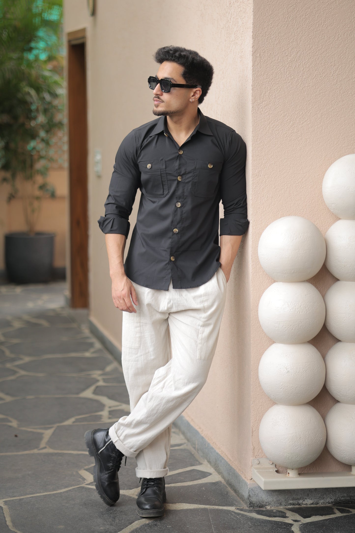 Rajanyas Black Classic Double Pocket Shirt
