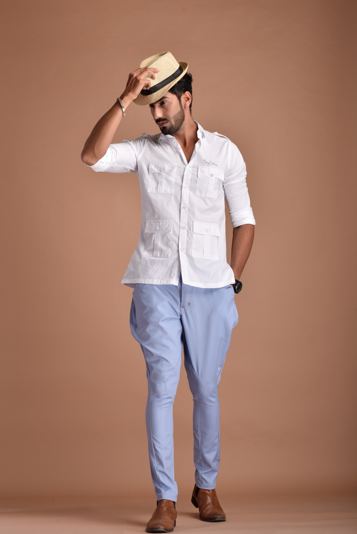Rajputana Hunting Styled White Shirt