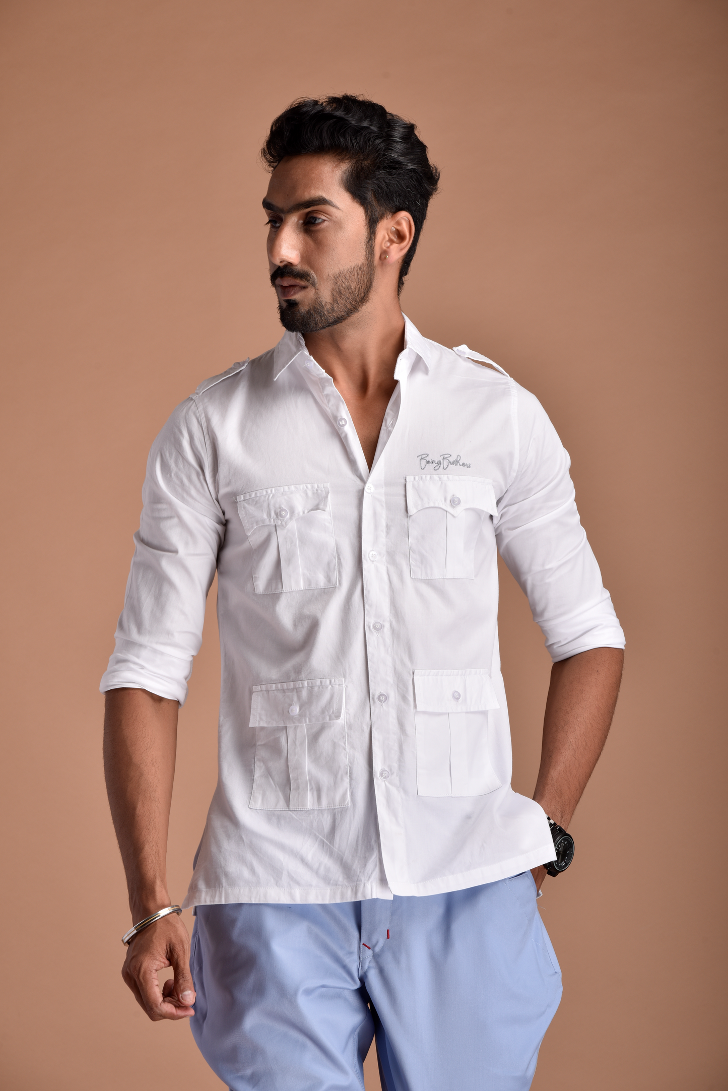 Rajputana Hunting Styled White Shirt