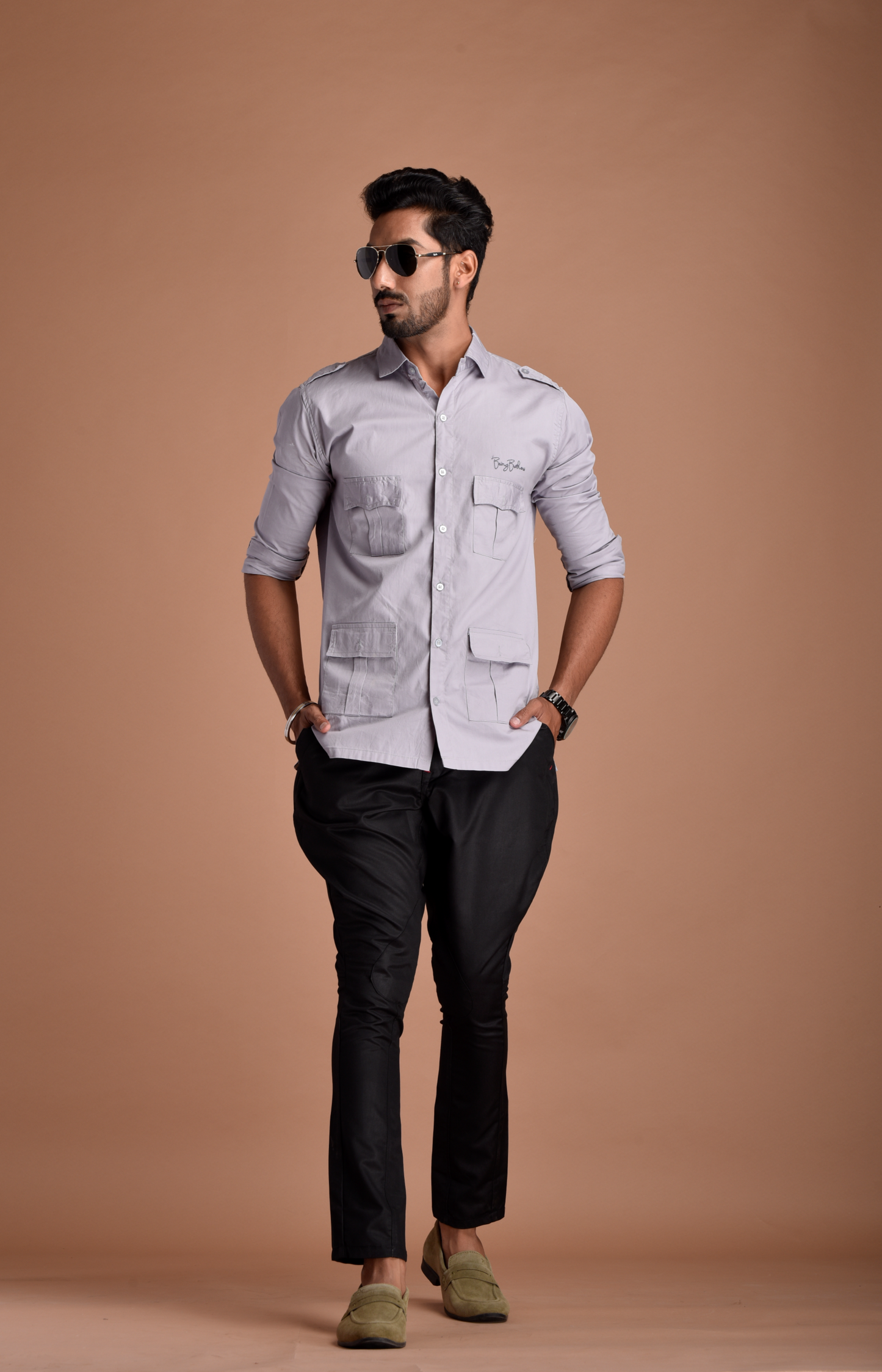Rajputana Hunting Styled Grey Shirt
