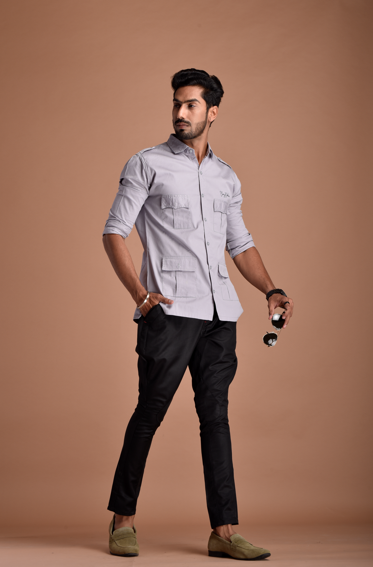 Rajputana Hunting Styled Grey Shirt