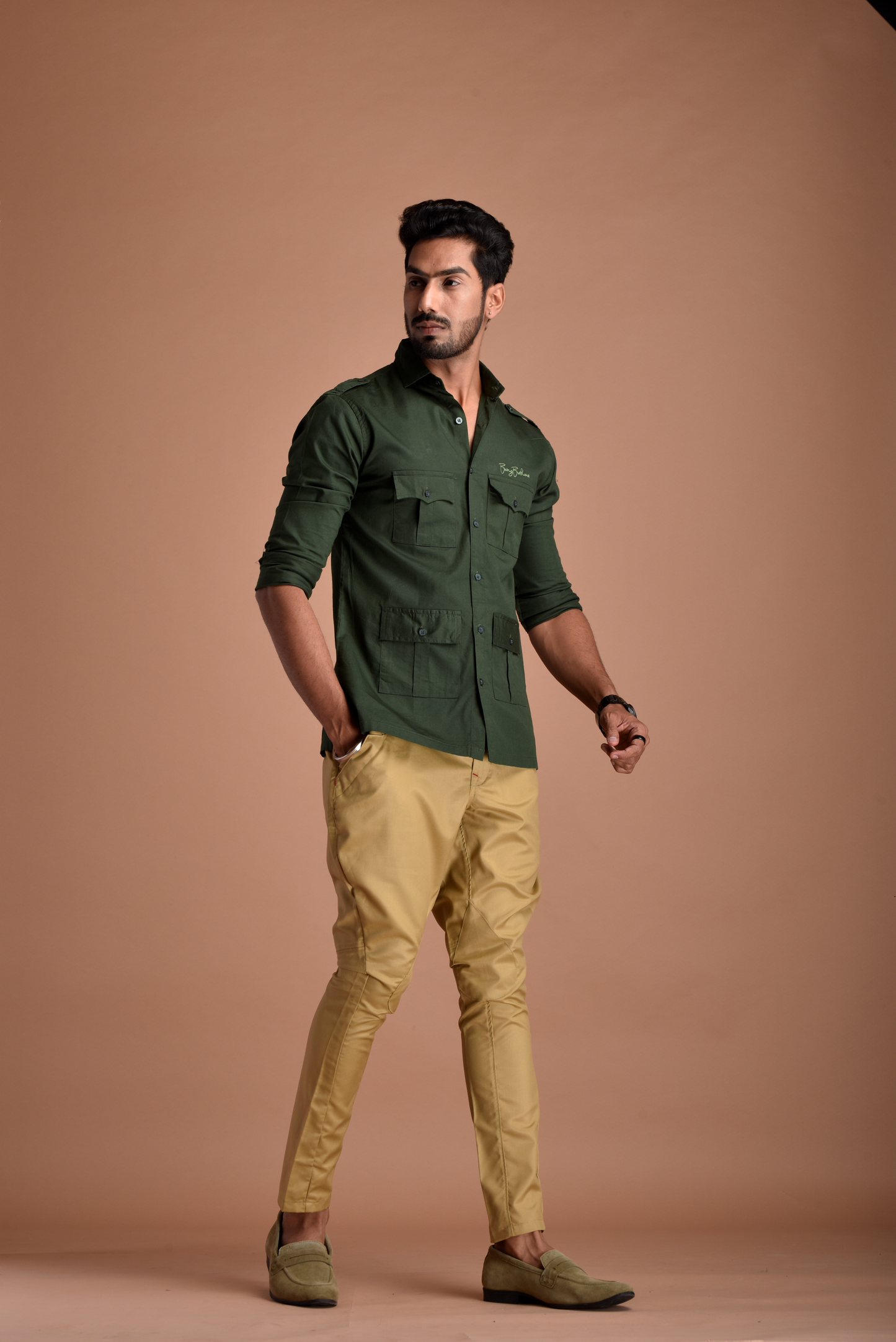 Rajputana Hunting Styled Battle Green Shirt