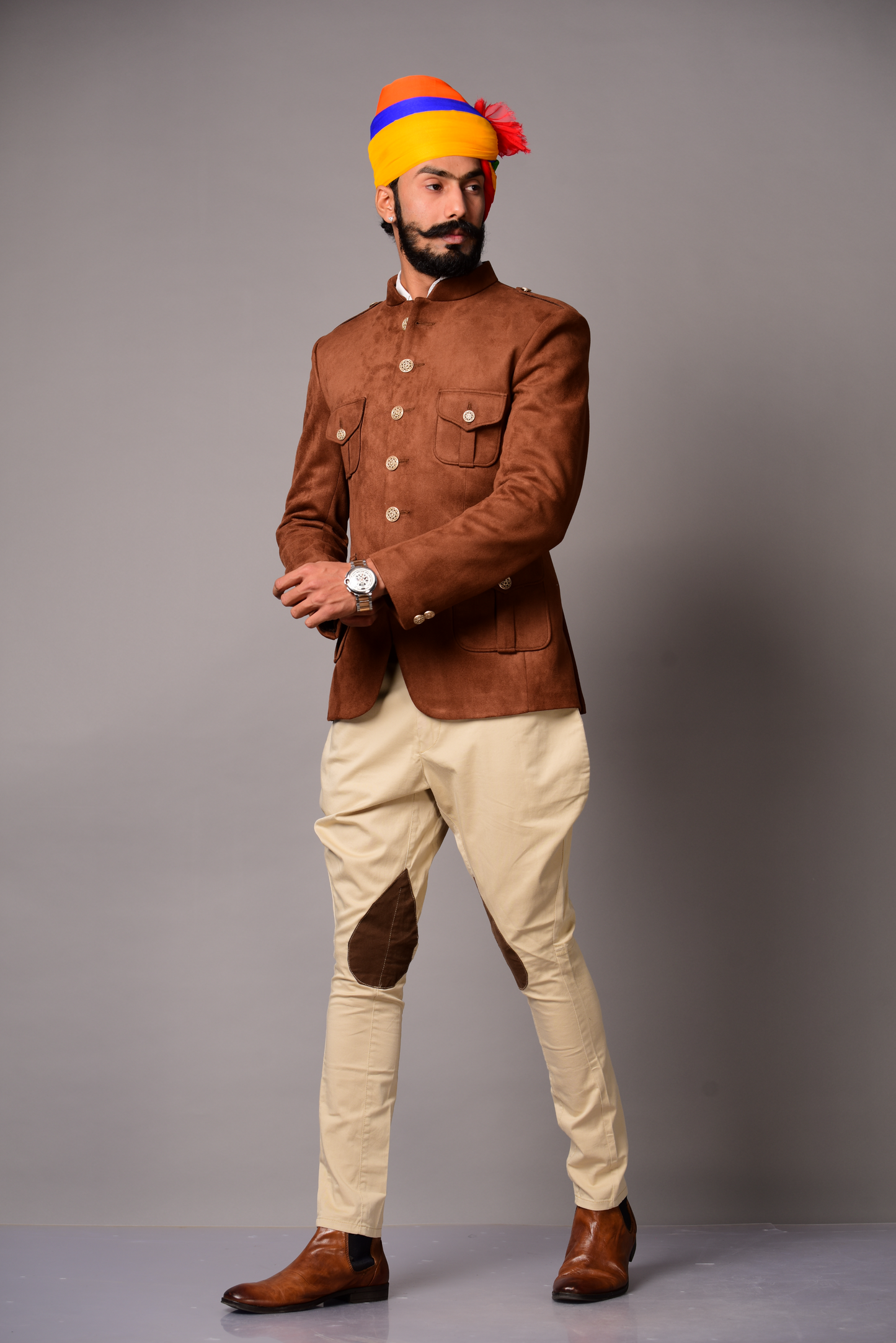 Camel Color Suede Leather Hunting Bandhgala Only