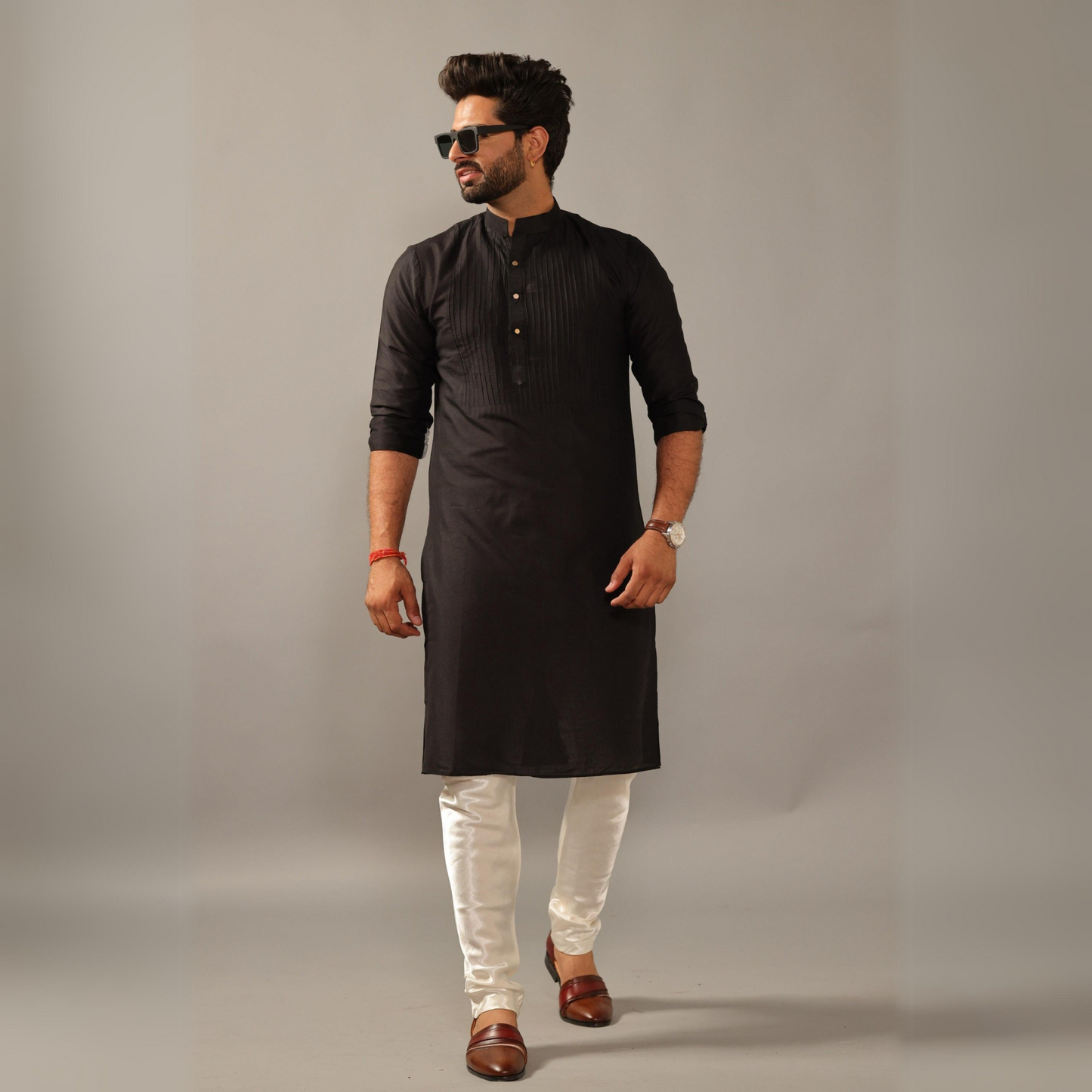 Black Silk Designer Kurta Pajama Set