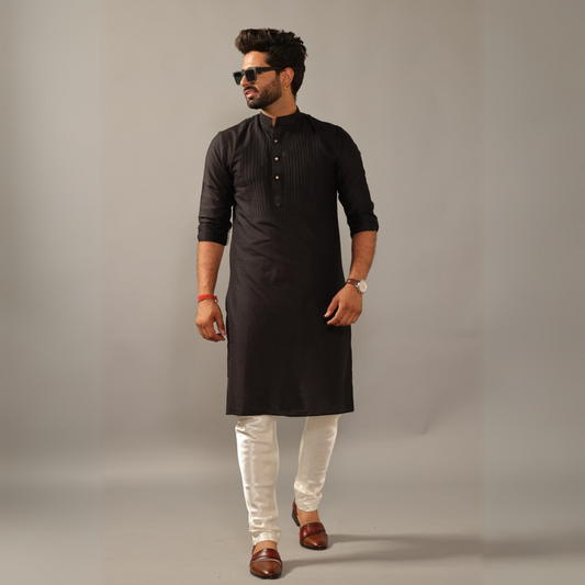 Black Silk Designer Kurta Pajama Set