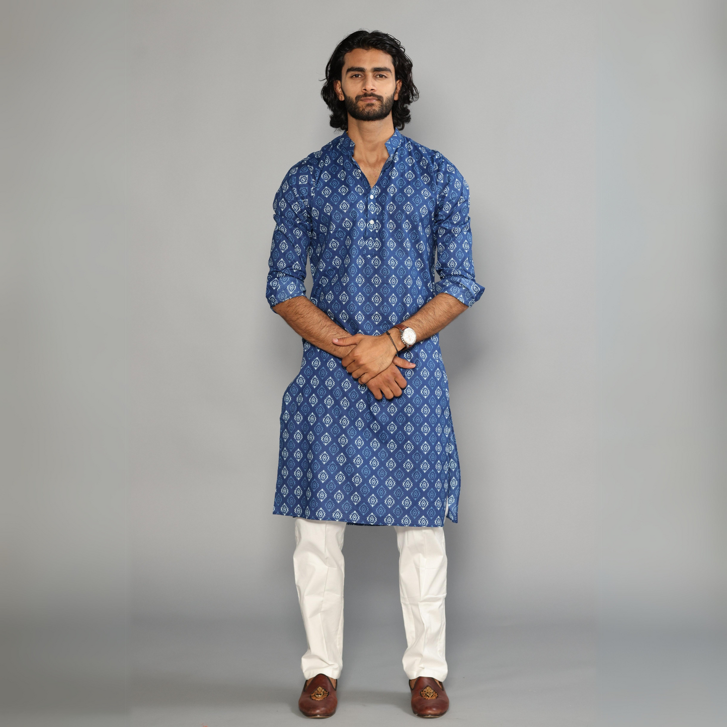 Sanganeri Block Print Navy Blue Kurta Pyjama Set