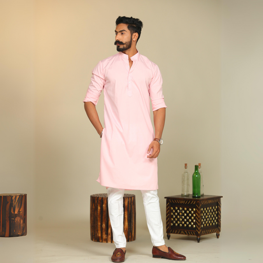 Solid Light Pink Kurta Pajama Set