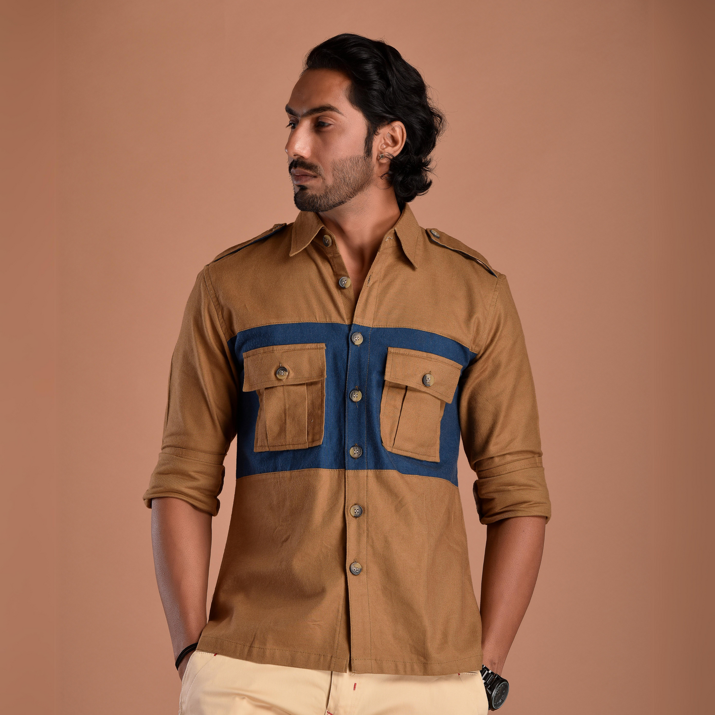 Camel Brown Hunt in Style Shirt