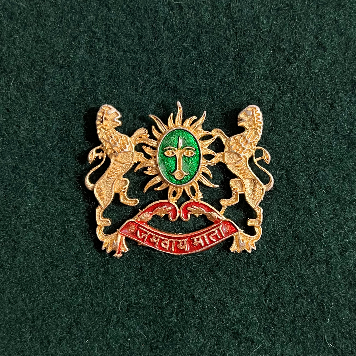 Jamvaya Mata Green & Red Meenakari Golden Monogram