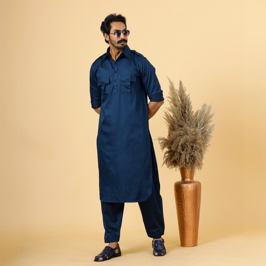 Classy Teal Pathani Kurta-Salwar Set