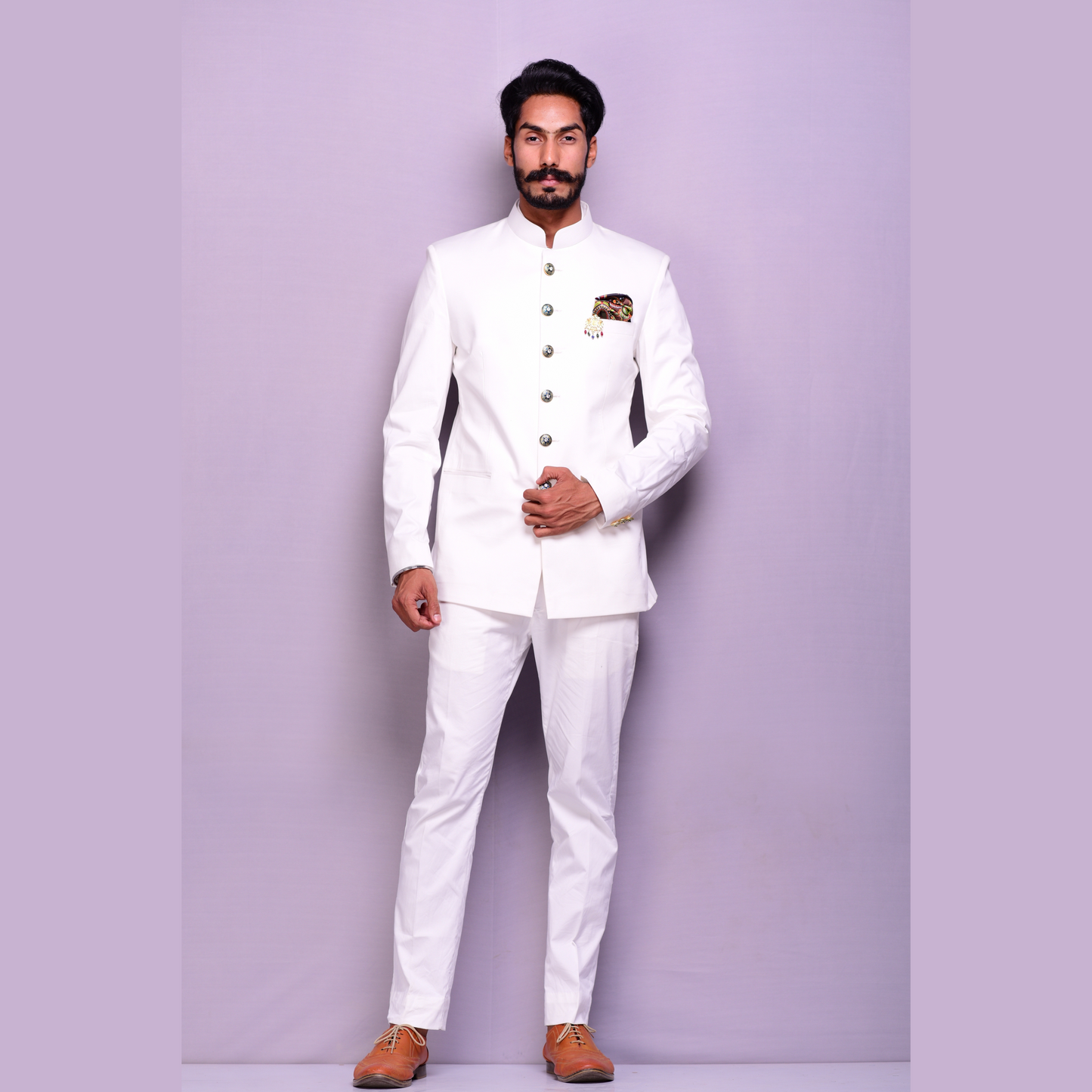 Custom-Tailored Classic Off- White Royal Jodhpuri Bandhgala