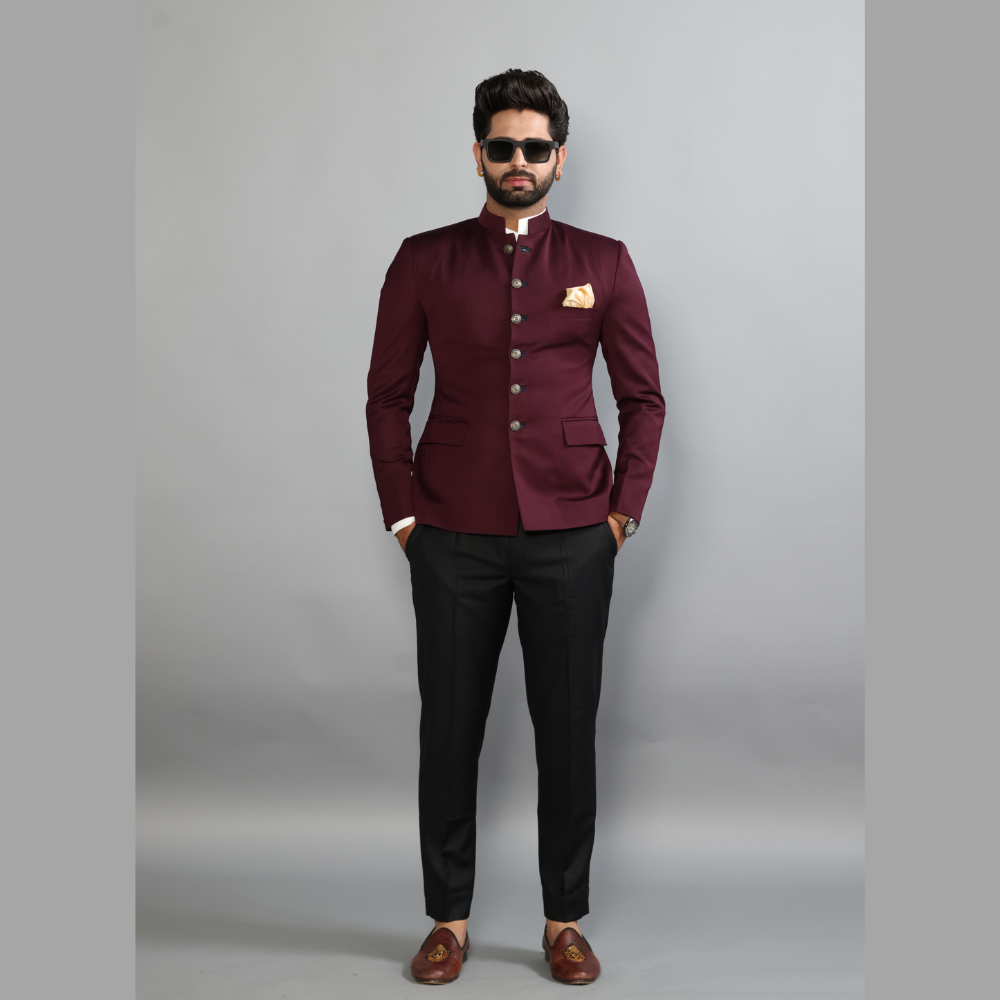 Exclusive Wine Jodhpuri Bandhgala with Black Trouser| Terry Rayon | Perfect for Cocktail party , Funtional wear, Festive wear|