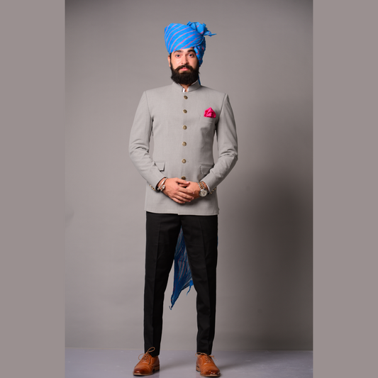 Grey Bandhgala Blazer with Black Trouser