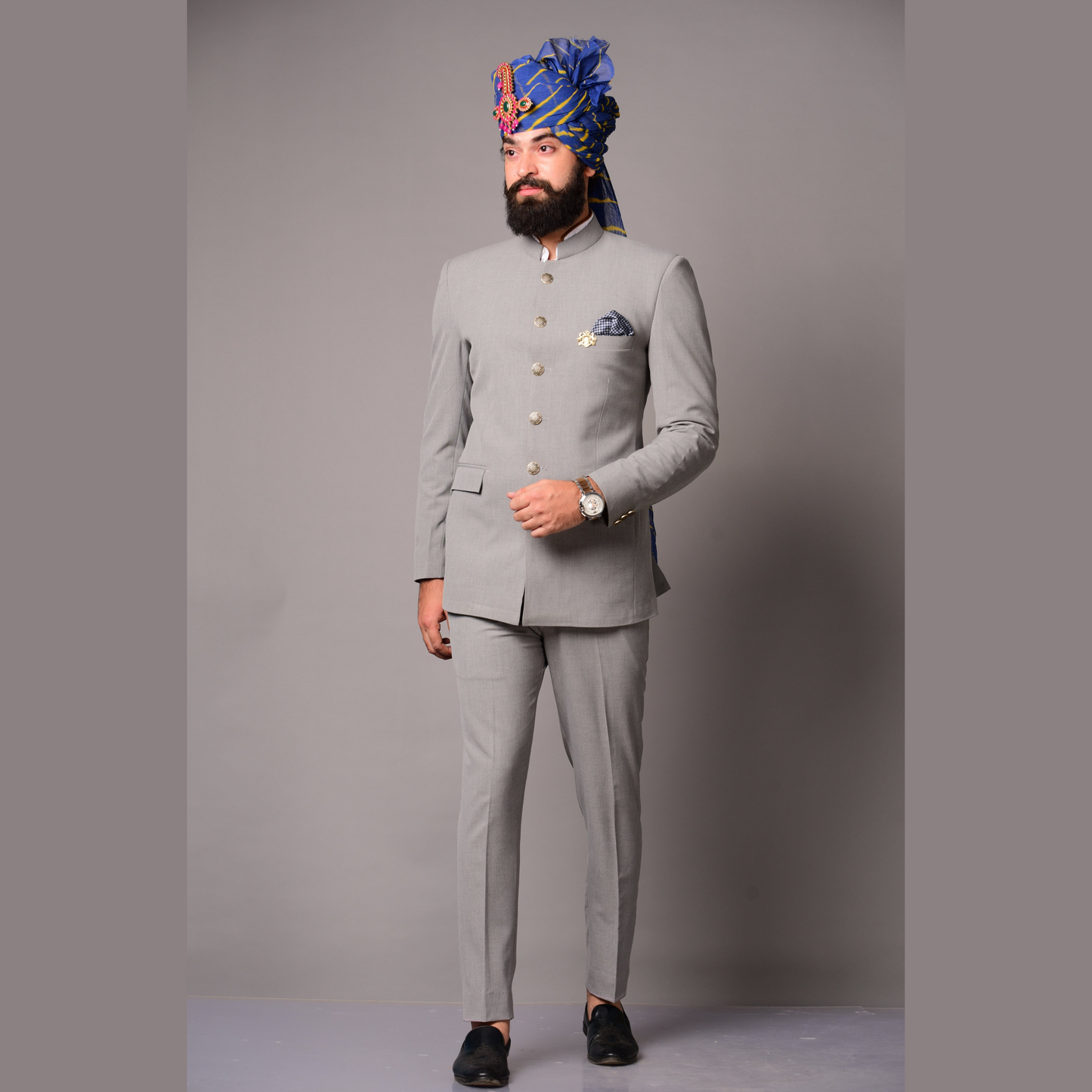 Handmade Modish Grey Jodhpuri Bandhgala Suit for Men