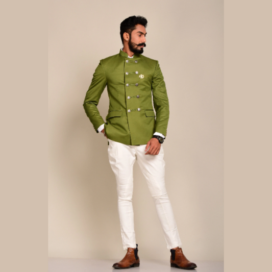 Pear Green Double Breasted Jodhpuri Bandhgala