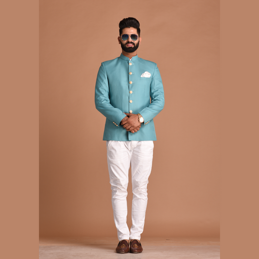 Royal Oxy Blue Jodhpuri Bandhgala With Trouser