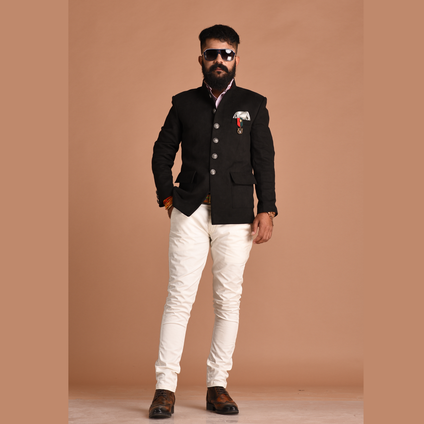 Suede Black Bandhgala With White Trouser