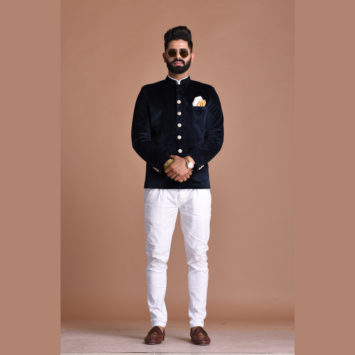 Velvet Navy Blue Color Jodhpuri Bandgala with Trouser