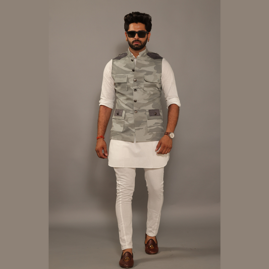 Grey Camouflage Semi-Hunting Style Jacket