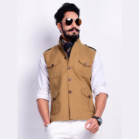 Khakhi Brown Colour Semi Hunting Jacket T.R