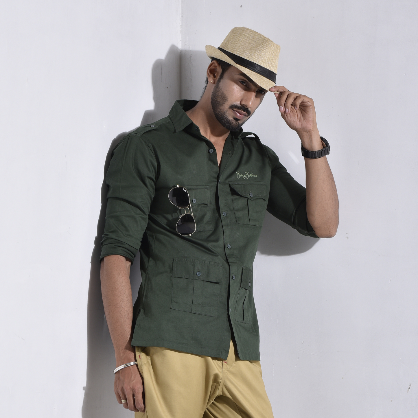 Rajputana Hunting Styled Battle Green Shirt