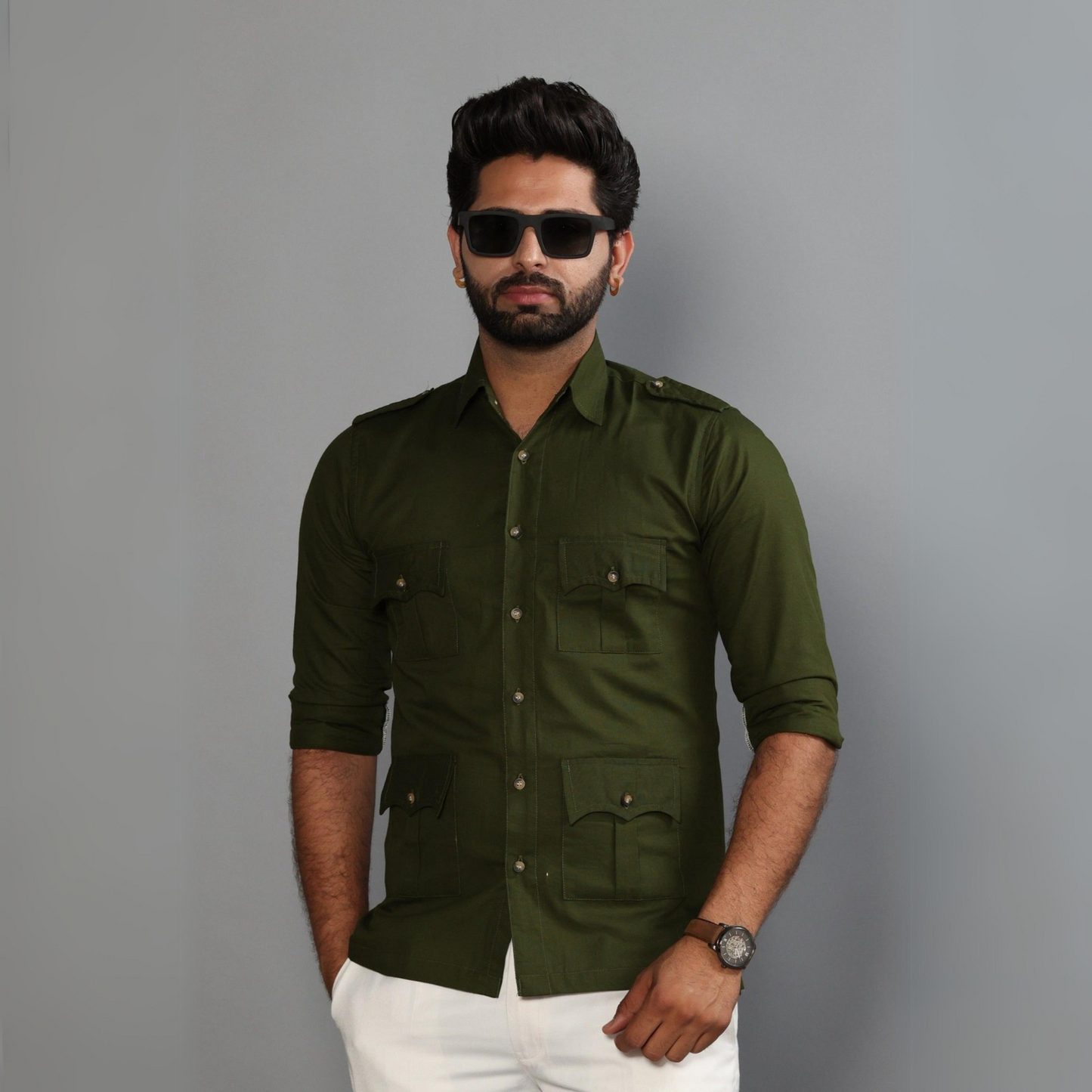 Battle Green Turkish Linen Hunting Shirt