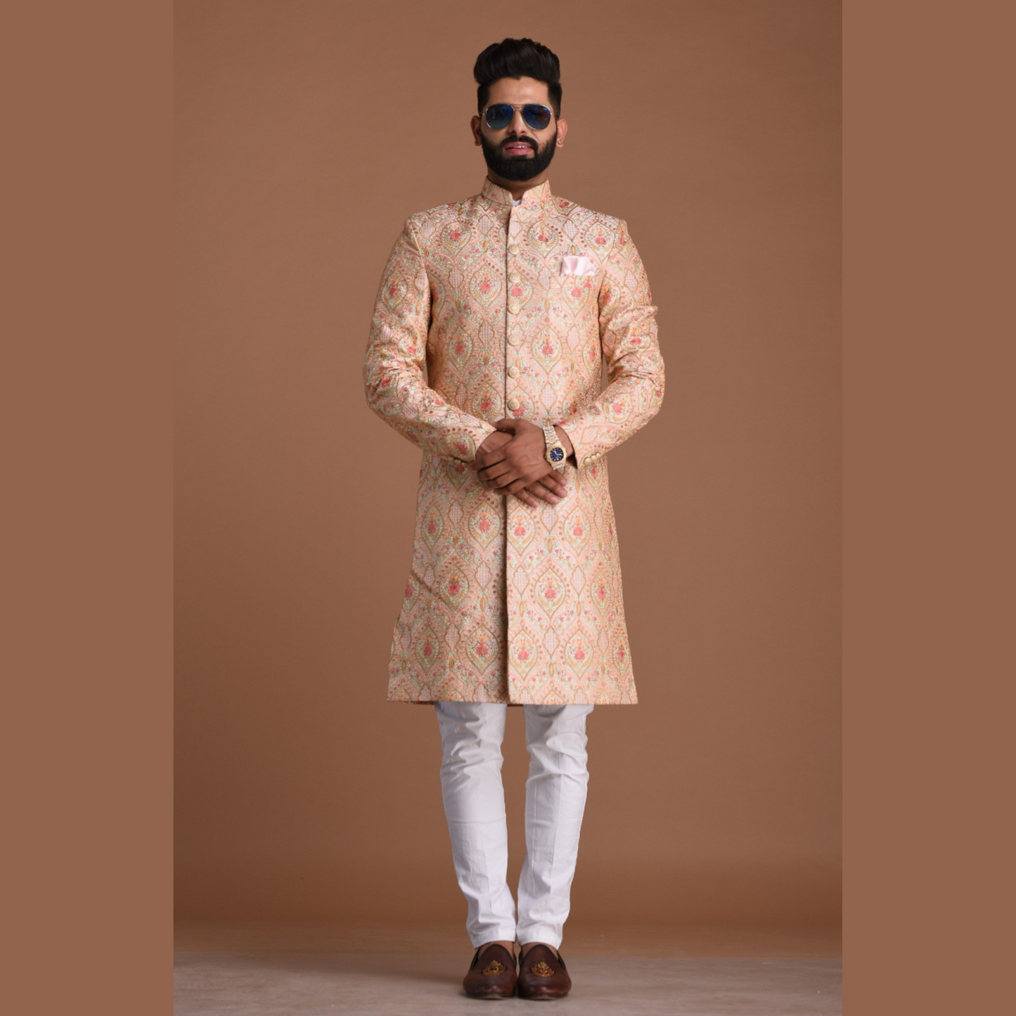 Lucknowi Heavy Embroidered Light Pink Royal Sherwani