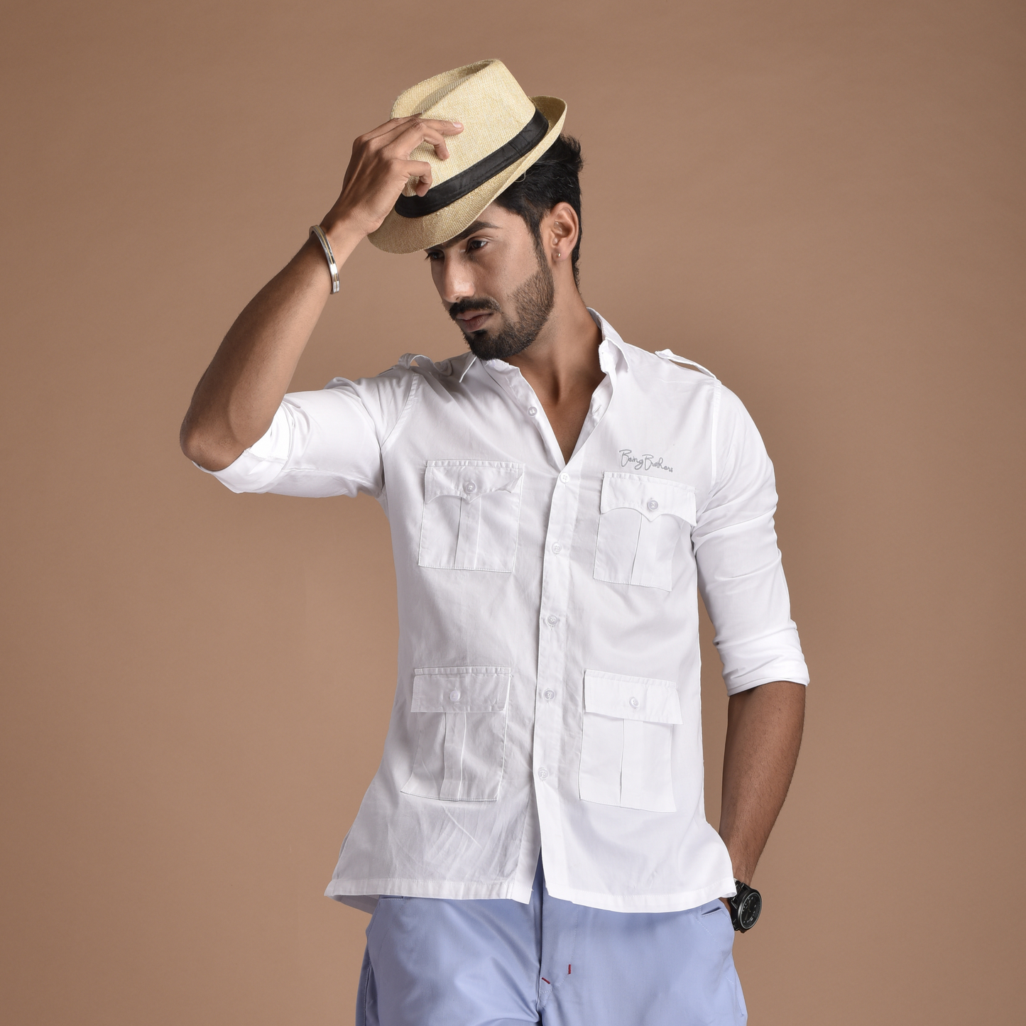 Rajputana Hunting Styled White Shirt