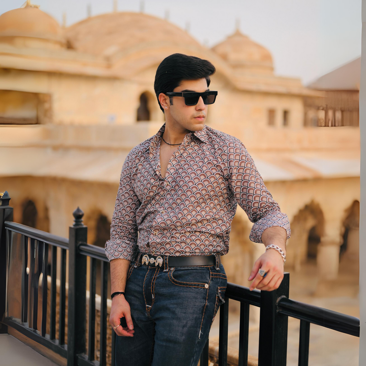 Tawny Brown Sanganeri Print Shirt