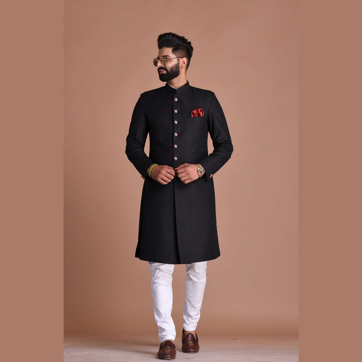Handmade Royal Black Maharaja Style Achkan