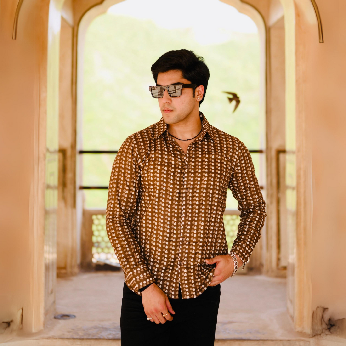 Walnut Brown Sanganeri Print Shirt