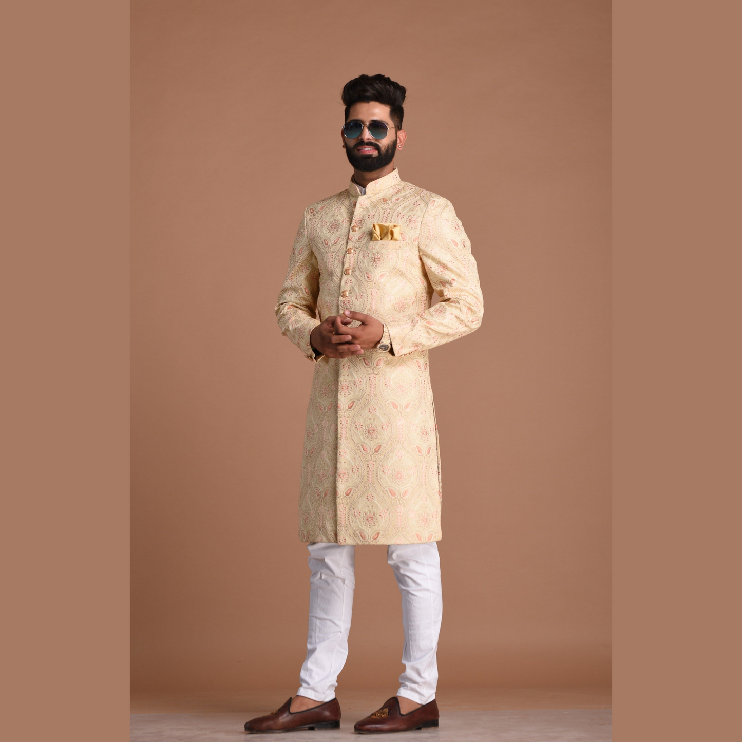 Royal Lucknowi Heavy Embroidered Cream Color Sherwani