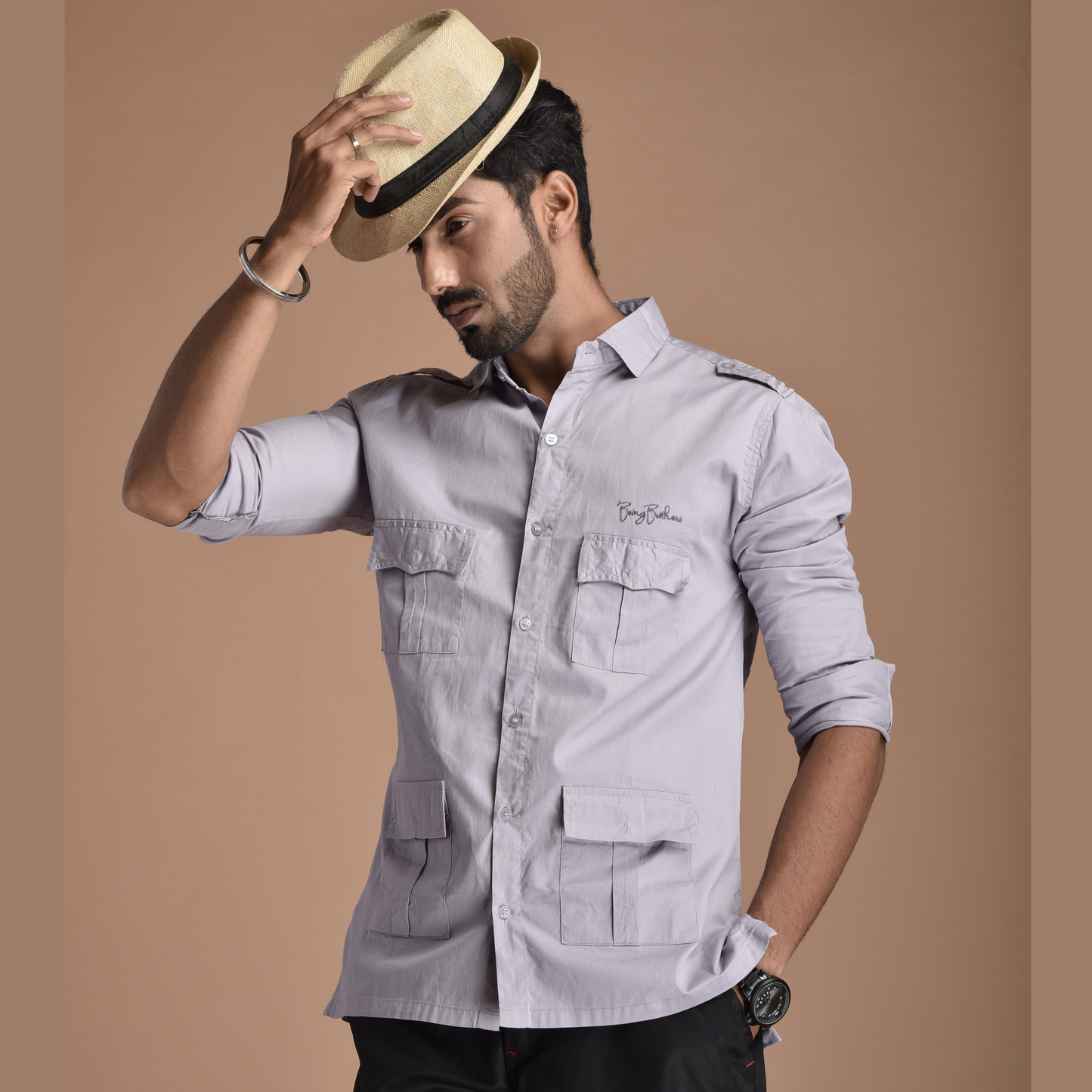 Rajputana Hunting Styled Grey Shirt