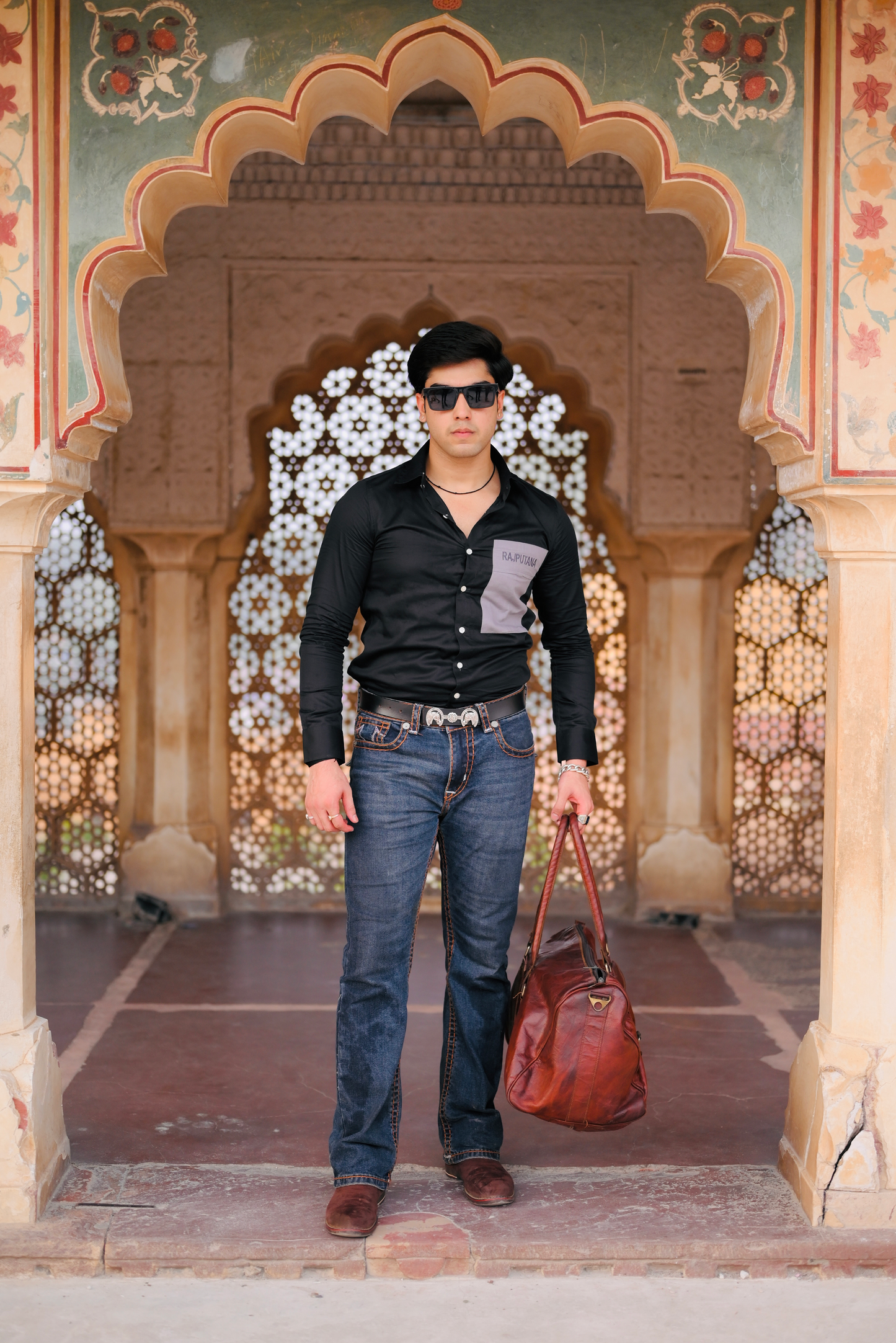 Jade Black Premium Rajputana Shirt with Grey Patch Pocket