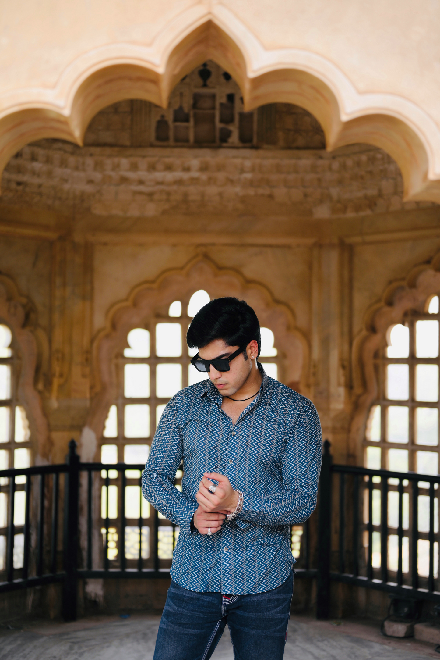 Sanganeri Printed Steel Blue Color Cotton Shirt
