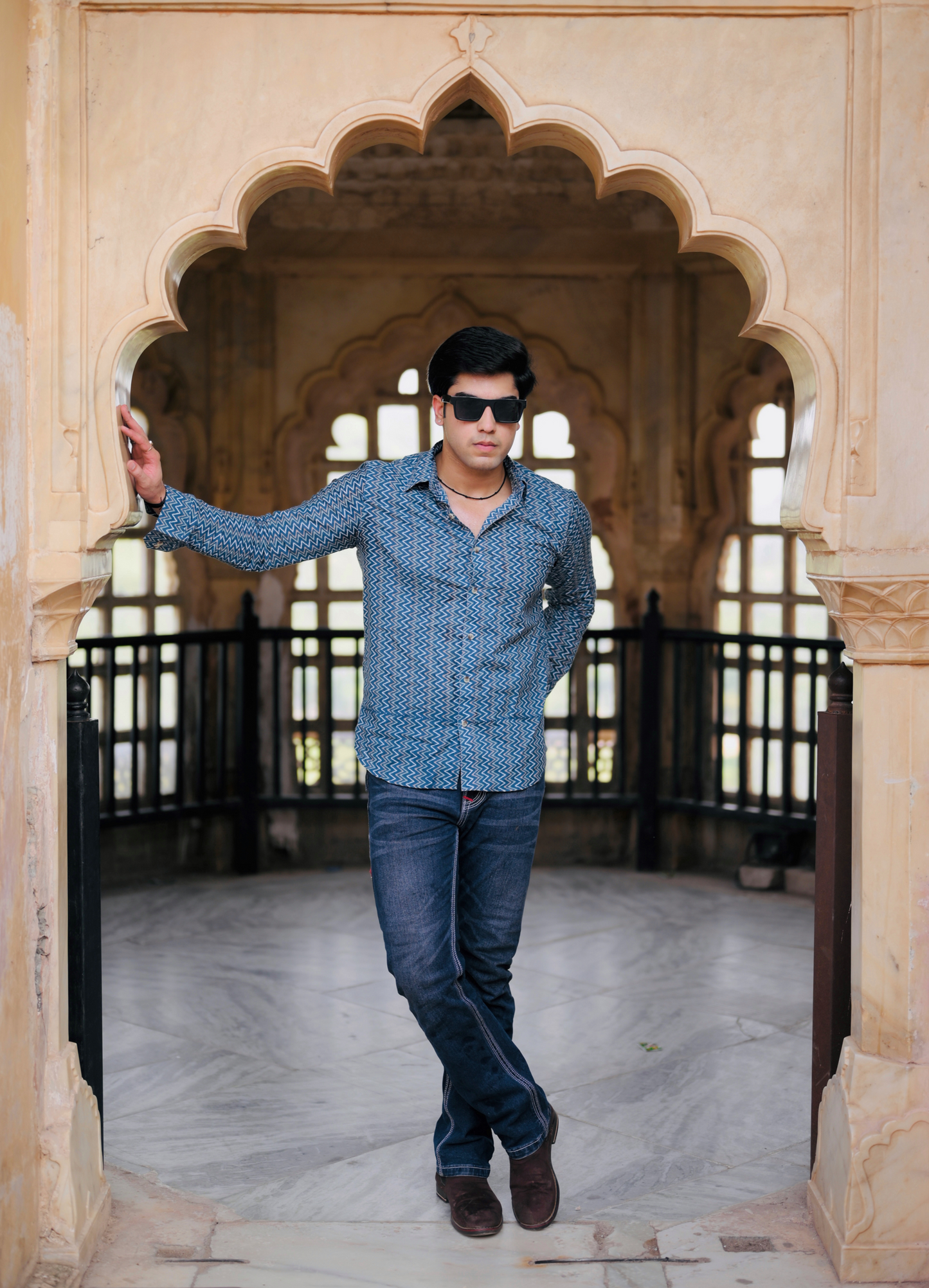 Sanganeri Printed Steel Blue Color Cotton Shirt